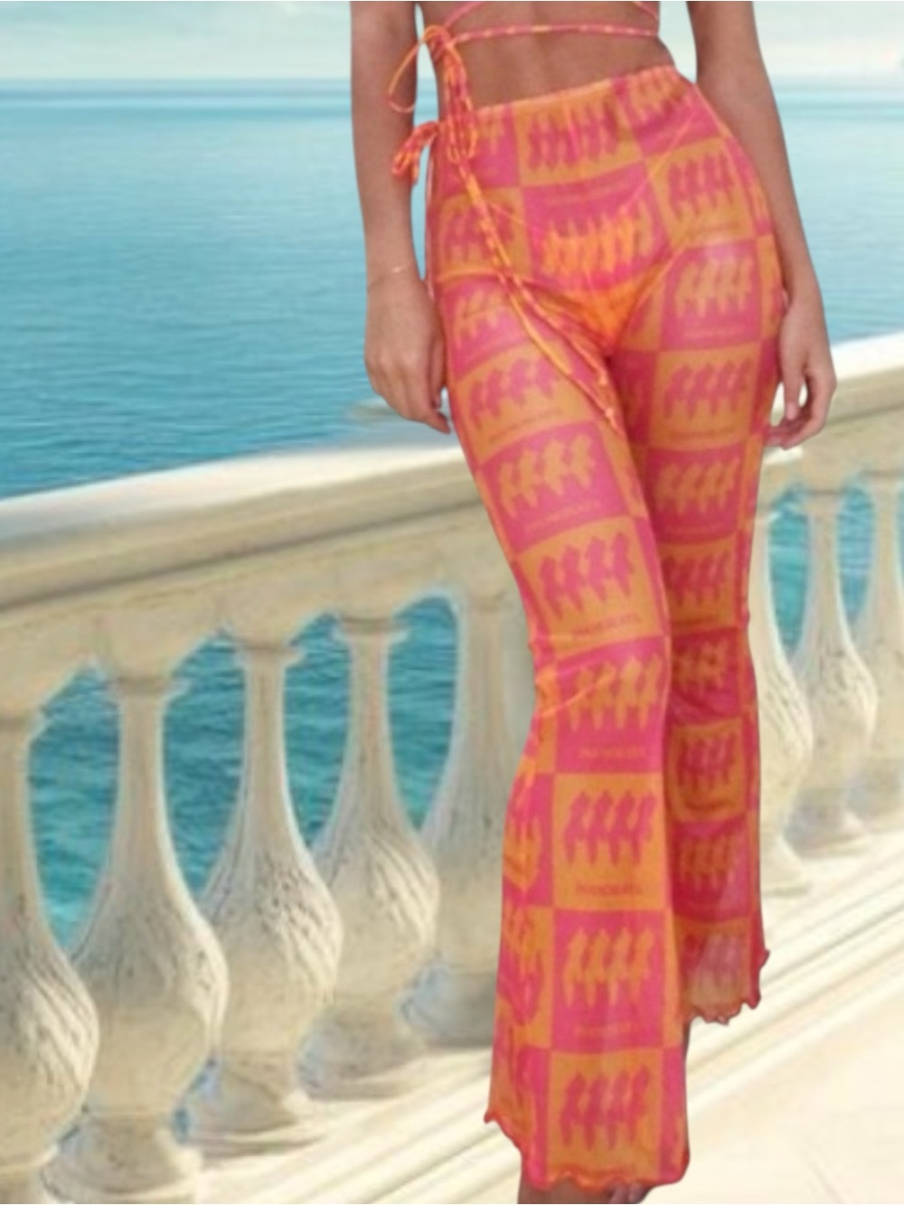 Inamorata S orange pink Mesh coverup Pants